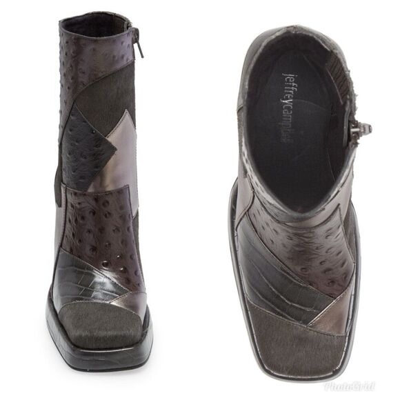 Revolve Jeffrey Campbell Calf Hair Leather Patchwork Maximal Lo Platform Bootie - Picture 2 of 12